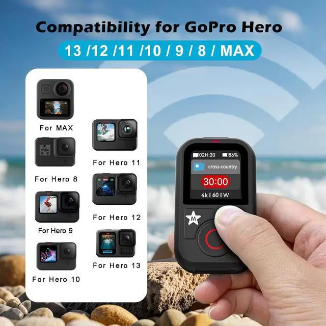 Alt view image 2 of 7 - Smart Remote Control for GoPro Hero 13 12 11 10 9 8 Black MAX with Wrist Strap Colour LCD Display,60M Range Waterproof Wireless Bluetooth Remote Control for Go Pro Accessories Shutter