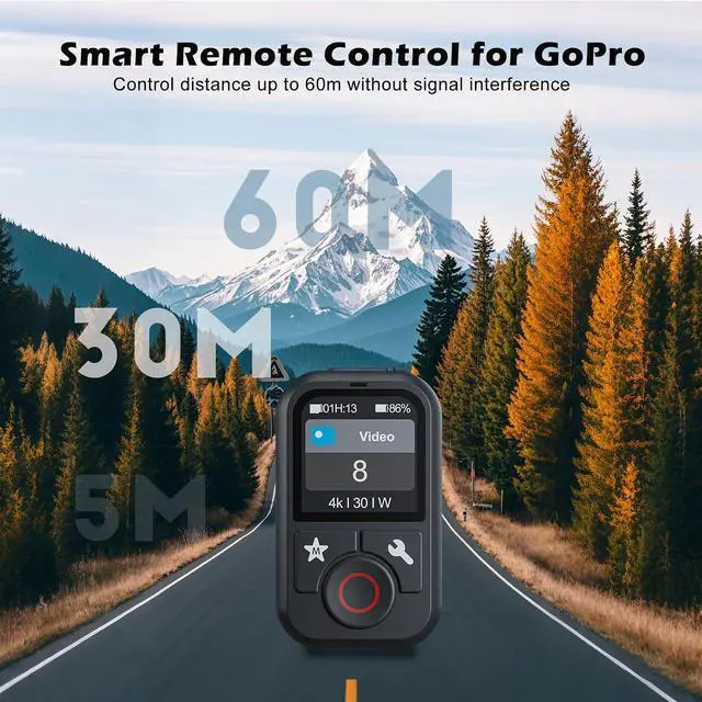 Alt view image 3 of 7 - Smart Remote Control for GoPro Hero 13 12 11 10 9 8 Black MAX with Wrist Strap Colour LCD Display,60M Range Waterproof Wireless Bluetooth Remote Control for Go Pro Accessories Shutter