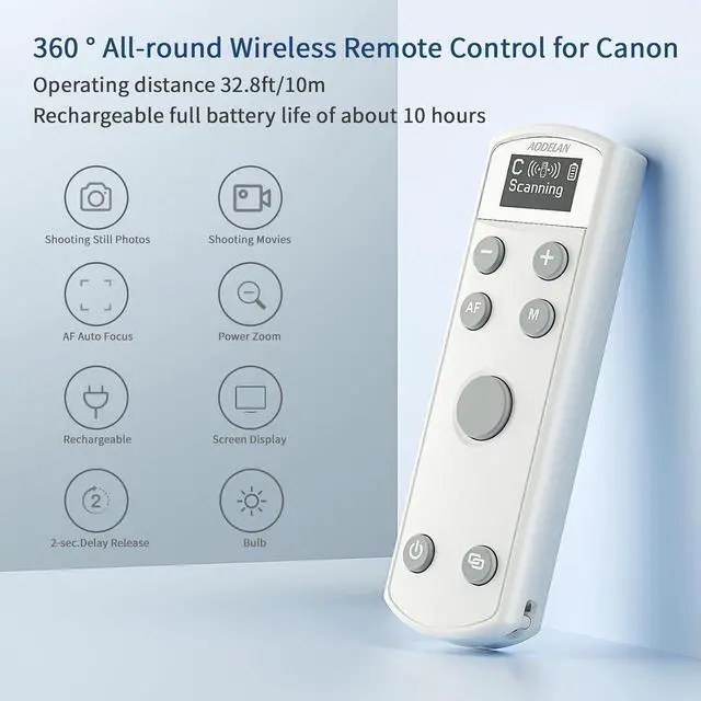 Alt view image 2 of 7 - Rechargeable Wireless Shutter Release for Canon Camera Remote Control Zoom Focus Compatible with R50,G7X Mark III,R6 Mark II,R5,R6,R7,M6 Mark II,M200,M50,90D,200D,Replace Canon BR-E1(White)