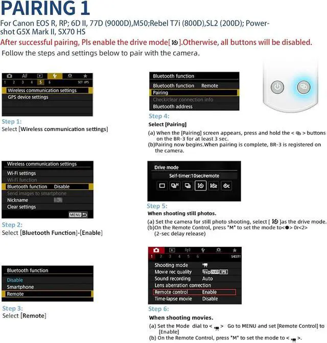Alt view image 7 of 7 - Rechargeable Wireless Shutter Release for Canon Camera Remote Control Zoom Focus Compatible with R50,G7X Mark III,R6 Mark II,R5,R6,R7,M6 Mark II,M200,M50,90D,200D,Replace Canon BR-E1(White)