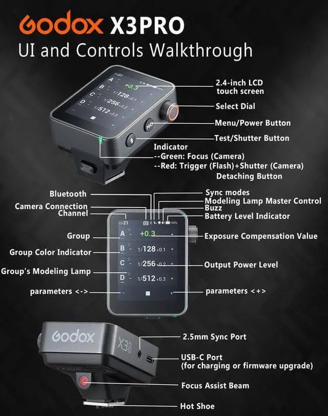 Alt view image 6 of 7 - X3 PRO S X3PRO TTL Wireless Flash Trigger for Sony with Bluetooth Integration & APP Control Touch Screen 2.4GHz Wireless X System Pro Shooting Modes Shutter Control Fast Charging