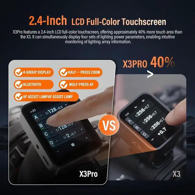 Alt view image 2 of 7 - X3 Pro C (2026) Trigger for Canon, 2.4G TTL HSS Touchscreen Transmitter with Bluetooth & APP Control, Shutter Control for Camera