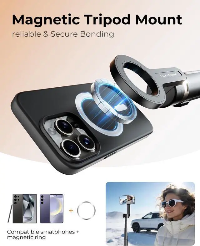 Alt view image 2 of 7 - Magnetic Selfie Stick Tripod 72 Inch for iPhone MagSafe, Extendable Phone Tripod Stand with Bluetooth Remote, 360° Rotation Aluminum Selfie Stick for Travel, Vlog, TikTok