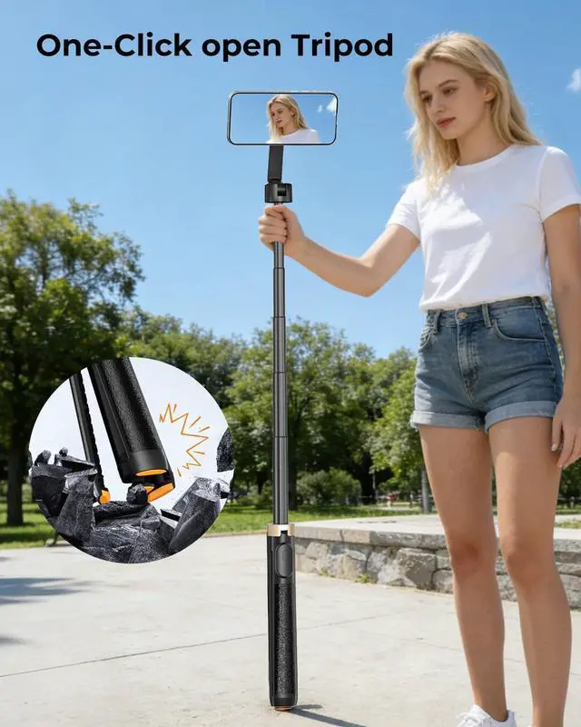 Alt view image 3 of 7 - Magnetic Selfie Stick Tripod 72 Inch for iPhone MagSafe, Extendable Phone Tripod Stand with Bluetooth Remote, 360° Rotation Aluminum Selfie Stick for Travel, Vlog, TikTok