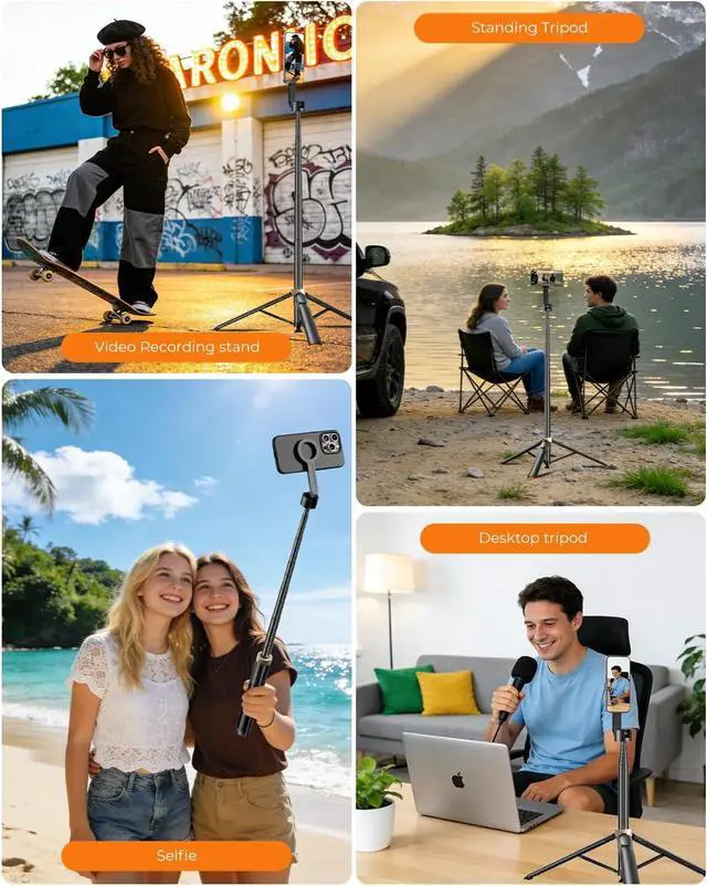 Alt view image 4 of 7 - Magnetic Selfie Stick Tripod 72 Inch for iPhone MagSafe, Extendable Phone Tripod Stand with Bluetooth Remote, 360° Rotation Aluminum Selfie Stick for Travel, Vlog, TikTok