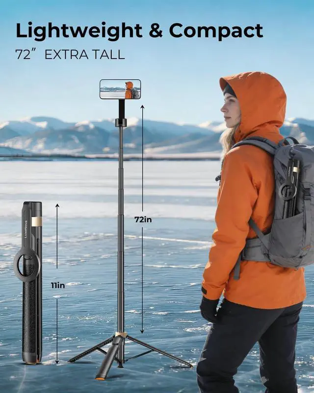 Alt view image 5 of 7 - Magnetic Selfie Stick Tripod 72 Inch for iPhone MagSafe, Extendable Phone Tripod Stand with Bluetooth Remote, 360° Rotation Aluminum Selfie Stick for Travel, Vlog, TikTok