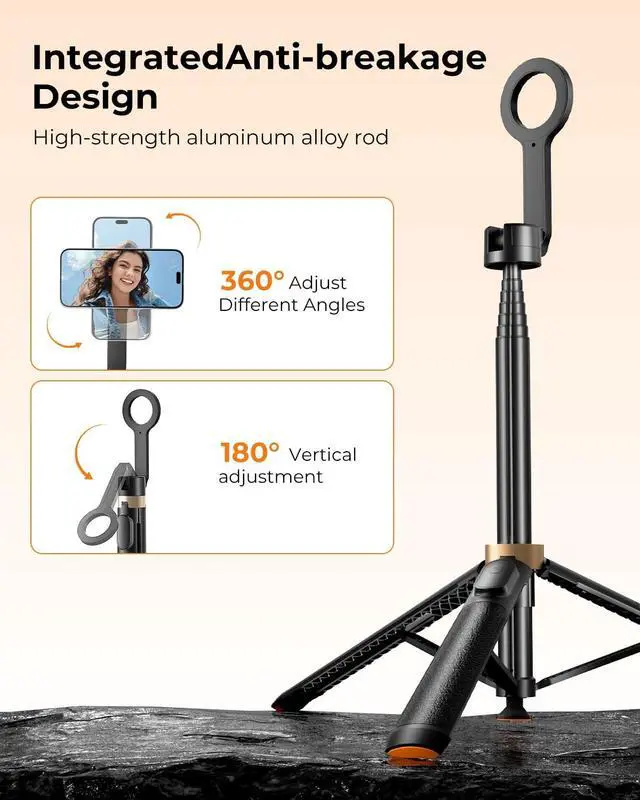Alt view image 6 of 7 - Magnetic Selfie Stick Tripod 72 Inch for iPhone MagSafe, Extendable Phone Tripod Stand with Bluetooth Remote, 360° Rotation Aluminum Selfie Stick for Travel, Vlog, TikTok