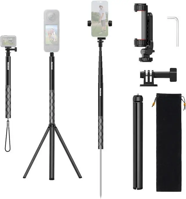 Main image of Golf Tripod Monopod, Monopod and Tripod Selfie Stick to Record Golf Swing | 67.3" Adjustable Phone Tripod Stand, Phone Holder for iPhone/Android, 21cm Spike, Tripod