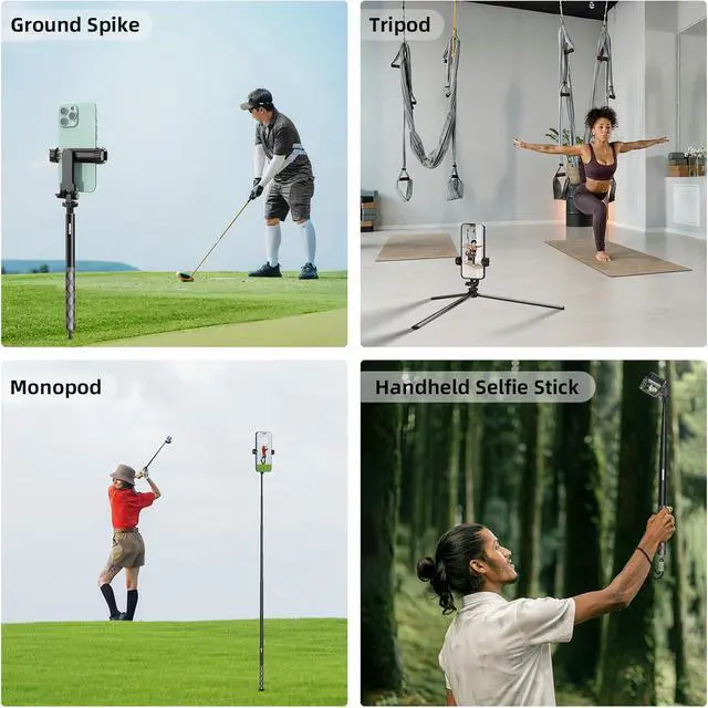 Alt view image 7 of 7 - Golf Tripod Monopod, Monopod and Tripod Selfie Stick to Record Golf Swing | 67.3" Adjustable Phone Tripod Stand, Phone Holder for iPhone/Android, 21cm Spike, Tripod