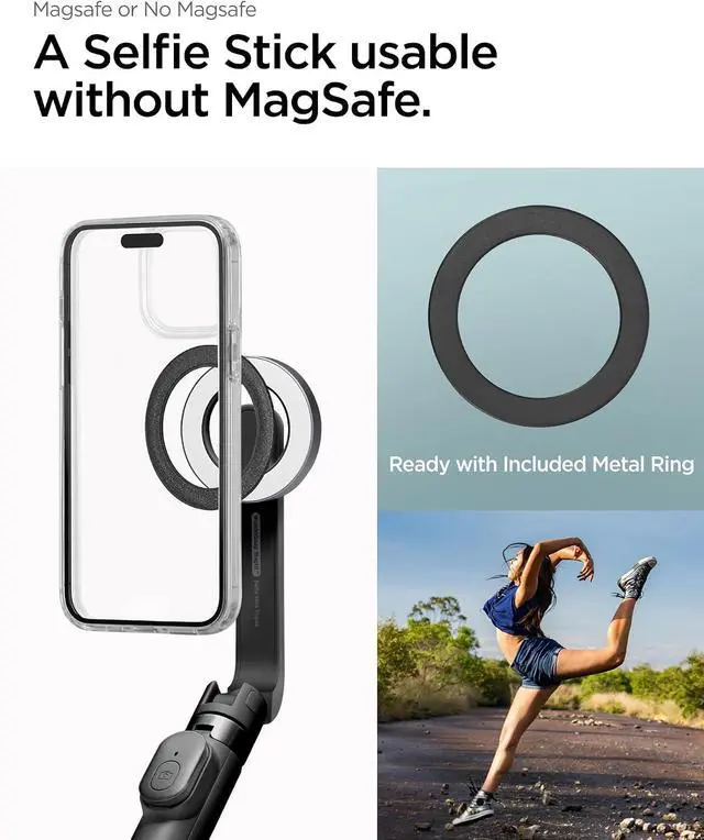 Alt view image 2 of 7 - Selfie Stick Tripod Stand with Bluetooth Remote Control Shutter 24" Extendable Compatible with MagSafe iPhone 17/16/15/14/13/12 Pixelsnap Pixel 10 Series & More - Black (S571W)