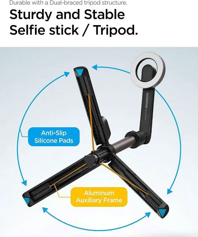 Alt view image 7 of 7 - Selfie Stick Tripod Stand with Bluetooth Remote Control Shutter 24" Extendable Compatible with MagSafe iPhone 17/16/15/14/13/12 Pixelsnap Pixel 10 Series & More - Black (S571W)