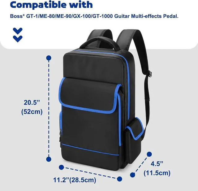 Alt view image 5 of 7 - Carrying Bag Backpack Compatible with Boss GT-1/ME-80/ME-90/GX-100/GT-1000 Guitar Multi-Effects Pedal, Guitar Pedal Board Storage Case with Pockets for Laptop, Cables or Other Accessories
