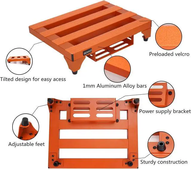 Alt view image 3 of 6 - Aluminum Alloy Guitar Pedal Board 13.8" x 11" Pedalboard with Power Supply Bracket, Includes Carry Bag & Mounting Tapes (Orange, GKA-14OR)