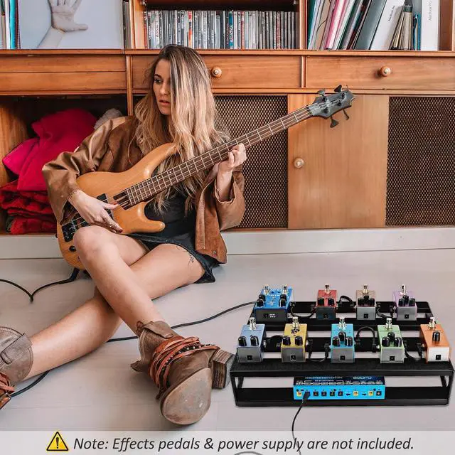 Alt view image 7 of 7 - Guitar Pedal Board with Power Supply Tray, 15.7x12.2x3.1", Metal Bass Pedal Stand Black Effects Pedalboards with 4 Pcs 6 Inch Guitar Pedal Cable, Carrying Bag, Adhesive Hookside Tape(Angled)
