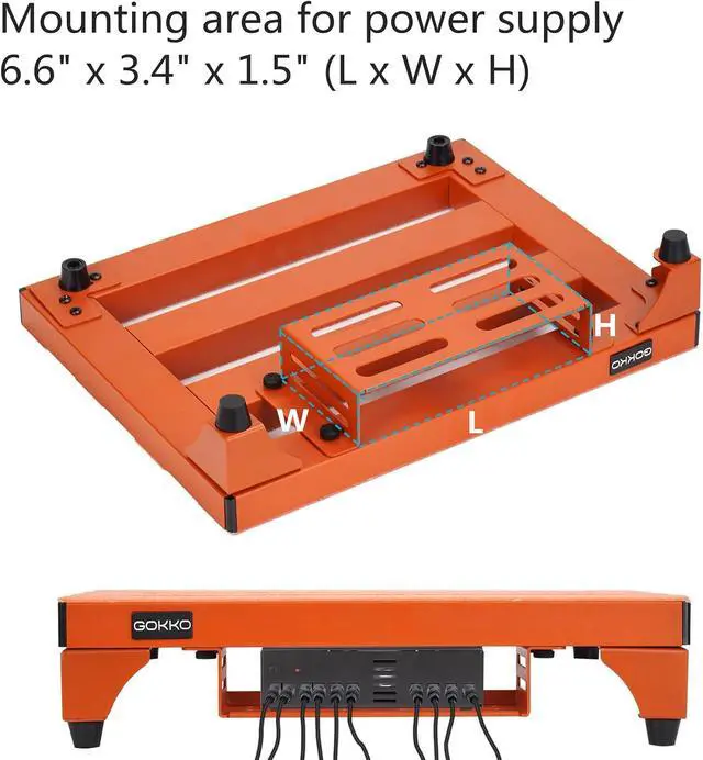 Alt view image 4 of 6 - Aluminum Alloy Guitar Pedal Board 13.8" x 11" Pedalboard with Power Supply Bracket, Includes Carry Bag & Mounting Tapes (Orange, GKA-14OR)