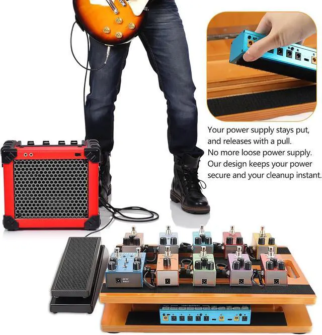 Alt view image 7 of 7 - Wooden Guitar Pedal Board 15.75" x 11.8", Foldable Pedalboard 2-Level Adjustable Height Lightweight Pedal Stand, with 4 Pcs 6 Inch Guitar Patch Cables, Portable Carry Bag, Hook-and-Loop Tapes