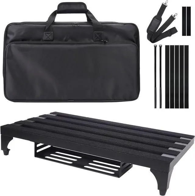 Main image of 22" x 12.5" Aluminum Alloy Guitar Pedal Board with Power Supply Tray, Carry Bag & Mounting Tapes Included (Black, APB-22BK)