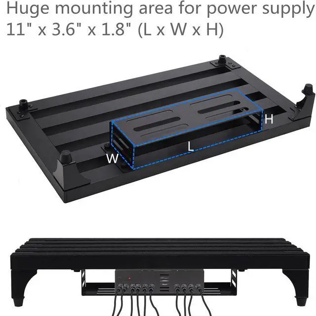 Alt view image 2 of 7 - 22" x 12.5" Aluminum Alloy Guitar Pedal Board with Power Supply Tray, Carry Bag & Mounting Tapes Included (Black, APB-22BK)