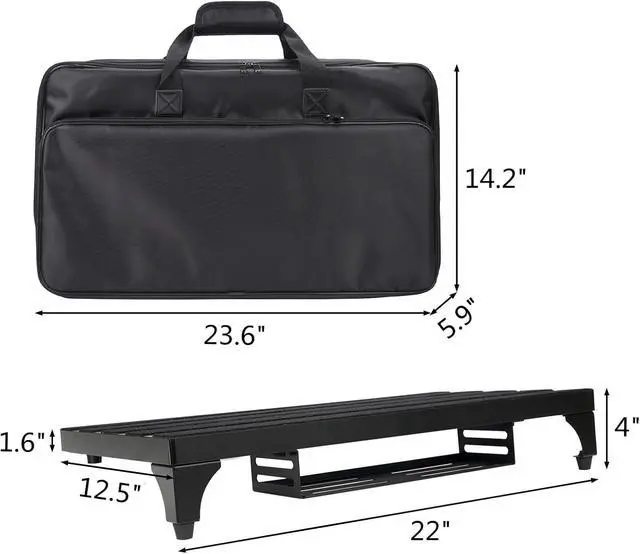 Alt view image 7 of 7 - 22" x 12.5" Aluminum Alloy Guitar Pedal Board with Power Supply Tray, Carry Bag & Mounting Tapes Included (Black, APB-22BK)