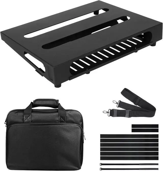 Main image of 14" x 10.6" Guitar Pedal Board with Power Supply Tray, Carry Bag & Mounting Tapes Included (Black, SPB-14S)