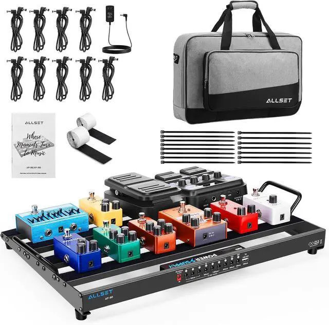 Main image of AP-80 Guitar Effects Pedal Board with Built-in High Current Power Supply | Noise Reduction | Durable Aluminum Case | Patch Cables& Portable Gig Bag|For Electric Guitar & Bass
