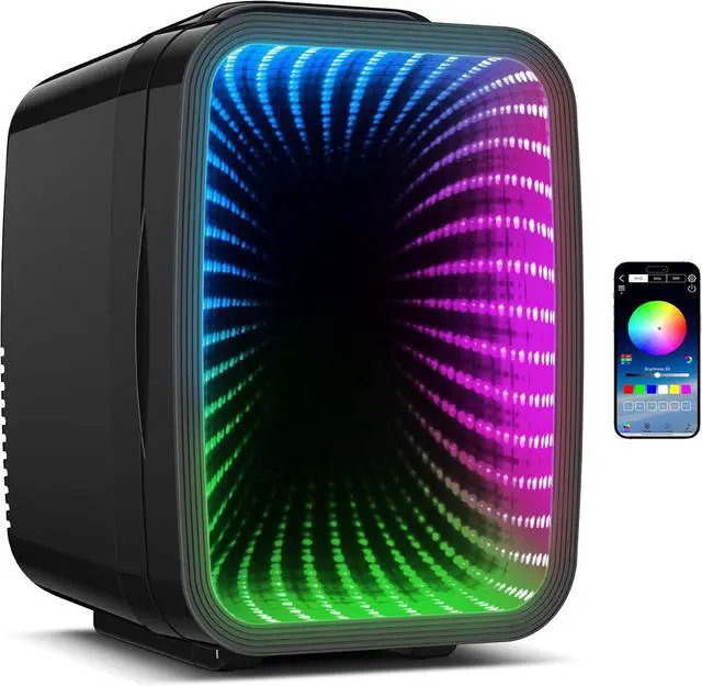 Main image of Mini Fridge, 4L/6 Can Portable Refrigerator,Dimmable Gaming Light With APP Controller for Gaming room Bedroom,Office and Car,AC/DC Portable Thermoelectric Cooler&Warmer for Food,Drinks,Skincare,Black