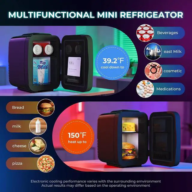 Alt view image 4 of 7 - Mini Fridge, 4L/6 Can Portable Refrigerator,Dimmable Gaming Light With APP Controller for Gaming room Bedroom,Office and Car,AC/DC Portable Thermoelectric Cooler&Warmer for Food,Drinks,Skincare,Black