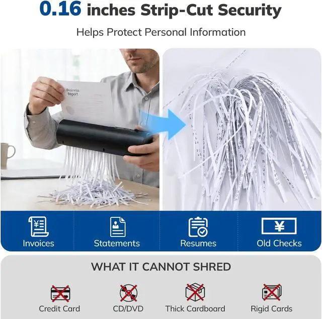 Alt view image 3 of 7 - Mini Paper Shredder, Portable Paper Shredder for Home, 3-Sheet Strip Cut 4mm, Compact Paper Shredder with Forward & Reverse and Overheat Protection, Small Shredder for Desk and Home Office (L, Black)