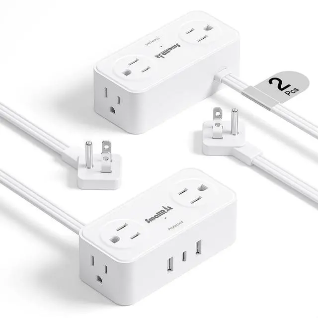 Main image of Power Strip with USB, 2 Pcs Flat Extension Cord with Multiple Outlets3.3FT Flat Plug Power Bar with 4 Outlet Extender for Travel, Hotel, Dorm, Cruise Eessentials, No Surge Protection, White