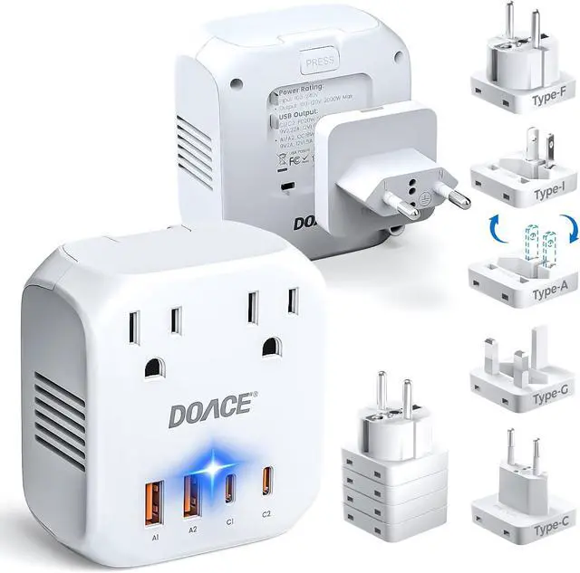 Main image of Upgraded 2000W Voltage Converter US to Europe for Hair Dryer - 220V to 110V Converter for European Travel, Power Converter Adapter Combo with 2 PD/QC & UK/AU/US/IT/European Travel Plug Adapters