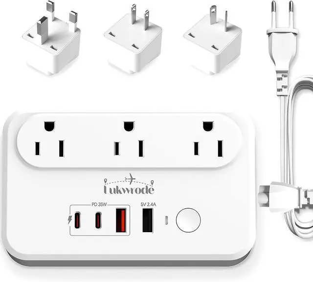Main image of 220V to 110V Voltage Converter Universal Travel Adapter with 35W PD 2 Type C Port 2 USB A Port,US to Europe International Power Converter Combo Plug for Worldwide European US EU AU UK White-Q