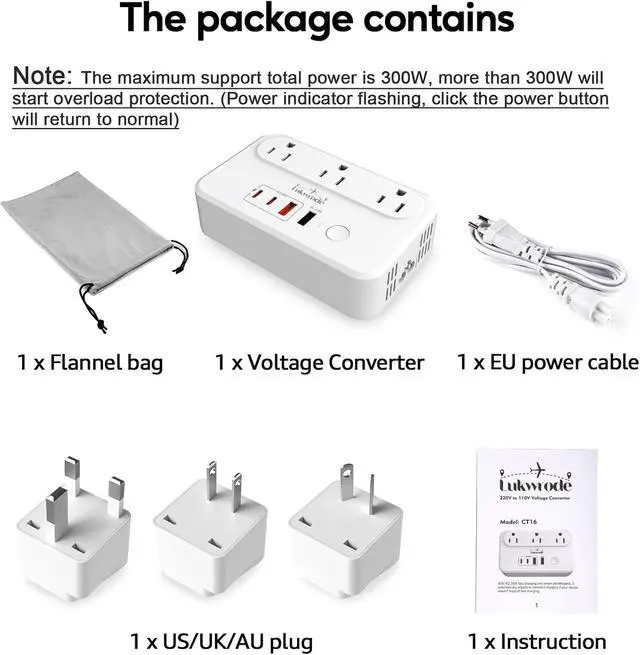 Alt view image 2 of 6 - 220V to 110V Voltage Converter Universal Travel Adapter with 35W PD 2 Type C Port 2 USB A Port,US to Europe International Power Converter Combo Plug for Worldwide European US EU AU UK White-Q