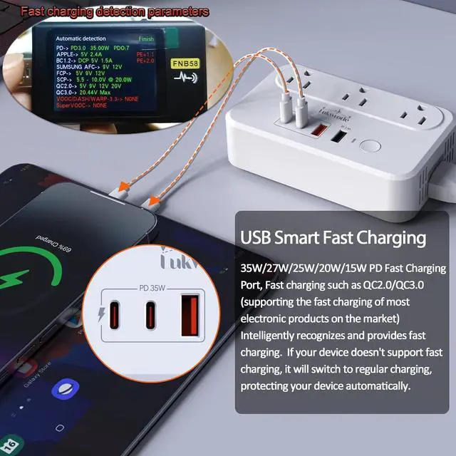 Alt view image 3 of 6 - 220V to 110V Voltage Converter Universal Travel Adapter with 35W PD 2 Type C Port 2 USB A Port,US to Europe International Power Converter Combo Plug for Worldwide European US EU AU UK White-Q