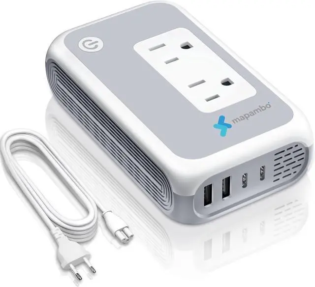 Main image of Voltage Converter US to Europe for Curling Iron and Hair Straighteners, 220V to 110V Converter for European Travel Plug Adapter with 2 USB A & 2 USB C Ports (White)