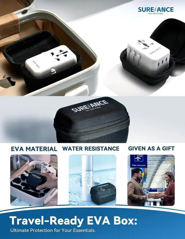 Alt view image 7 of 7 - 70W Universal Travel Adapter, Plug Adapter with One 65W Fast Charging USB C Cable, 1XUSB-C PD & 2XUSB-A QC, Best Gift Travel Essentials with Type A, C, G, I,J,D Outputs for Europe, Spain