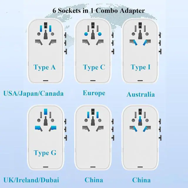 Alt view image 2 of 6 - 220V to 110V Converter for European Travel,Step Down Voltage Converter US to Europe,Universal Travel Power Adapter with 2 Type C +2 USB A,PD20W,USA/UK/EU/AUS/China Vacation Travel Essentials