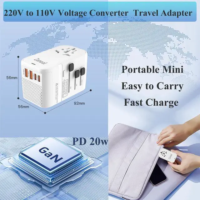 Alt view image 3 of 6 - 220V to 110V Converter for European Travel,Step Down Voltage Converter US to Europe,Universal Travel Power Adapter with 2 Type C +2 USB A,PD20W,USA/UK/EU/AUS/China Vacation Travel Essentials