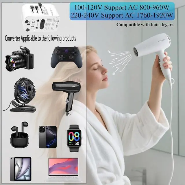 Alt view image 4 of 6 - 220V to 110V Converter for European Travel,Step Down Voltage Converter US to Europe,Universal Travel Power Adapter with 2 Type C +2 USB A,PD20W,USA/UK/EU/AUS/China Vacation Travel Essentials