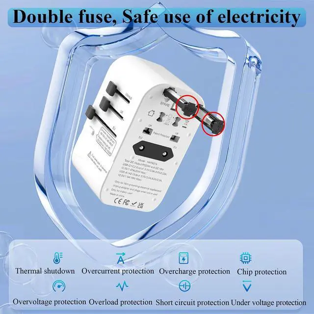 Alt view image 5 of 6 - 220V to 110V Converter for European Travel,Step Down Voltage Converter US to Europe,Universal Travel Power Adapter with 2 Type C +2 USB A,PD20W,USA/UK/EU/AUS/China Vacation Travel Essentials