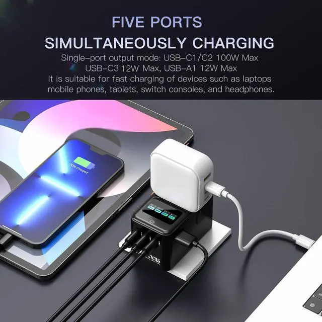 Alt view image 5 of 7 - 200W GaN Universal Travel Adapter with Smart Display, International Power Adapter with 3 USB-C & 1 USB-A Charging Ports, Travel Plug Adapter Worldwide for US to European UK AUS Ireland