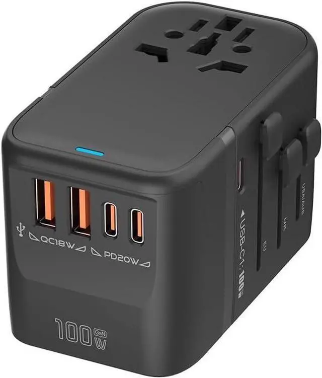 Main image of 100W GaN Universal Travel Adapter International Power Adapter, with 5 USB(3 USB C) Charging Ports European Travel Plug Worldwide for US to Europe UK, EU, AU (Type C/G/A/I) Outlet Wall Charger