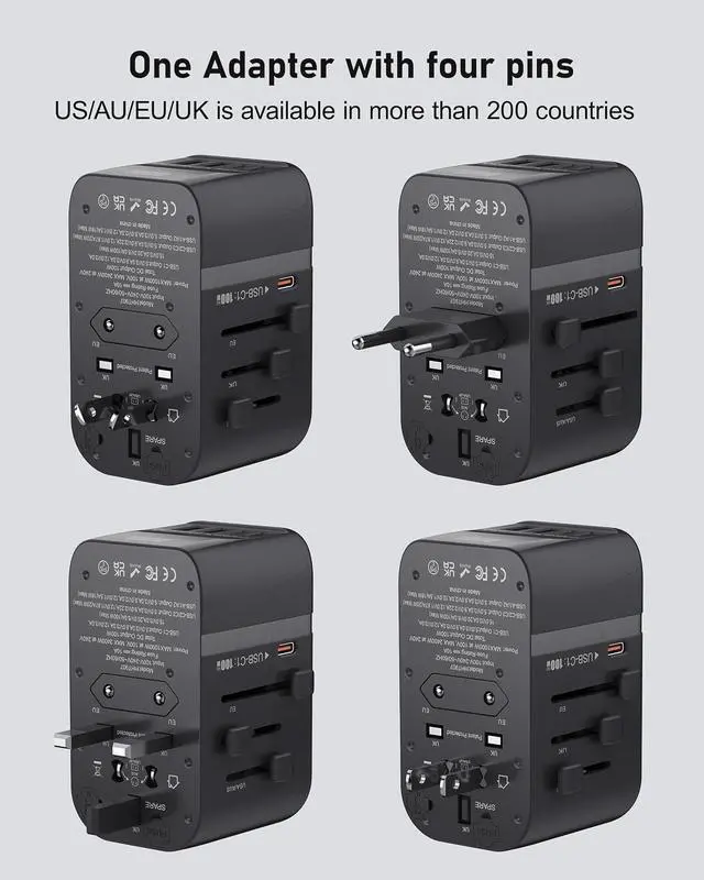 Alt view image 7 of 7 - 100W GaN Universal Travel Adapter International Power Adapter, with 5 USB(3 USB C) Charging Ports European Travel Plug Worldwide for US to Europe UK, EU, AU (Type C/G/A/I) Outlet Wall Charger