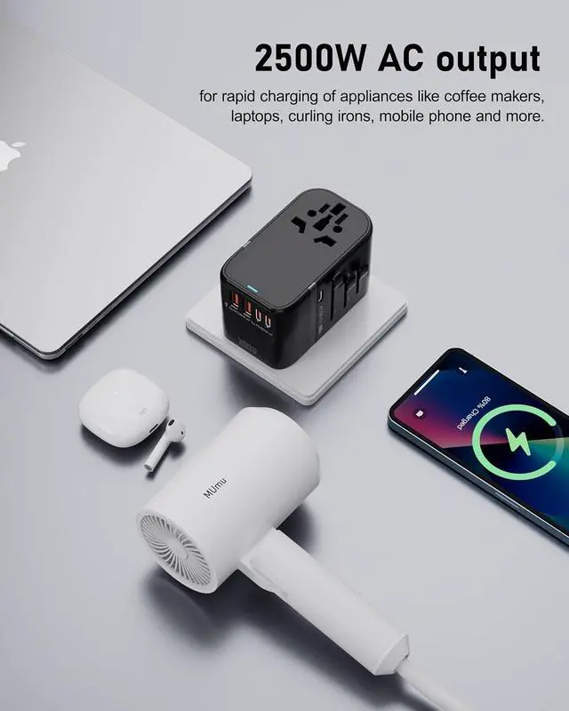 Alt view image 6 of 7 - 100W GaN Universal Travel Adapter International Power Adapter, with 5 USB(3 USB C) Charging Ports European Travel Plug Worldwide for US to Europe UK, EU, AU (Type C/G/A/I) Outlet Wall Charger
