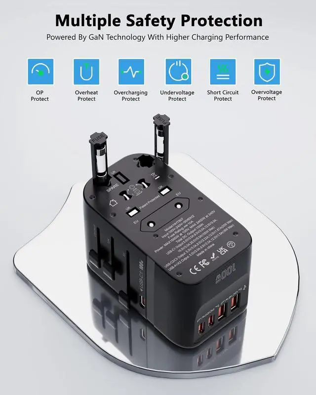 Alt view image 3 of 7 - 100W GaN Universal Travel Adapter International Power Adapter, with 5 USB(3 USB C) Charging Ports European Travel Plug Worldwide for US to Europe UK, EU, AU (Type C/G/A/I) Outlet Wall Charger