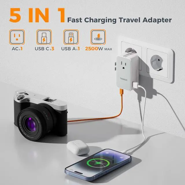 Alt view image 4 of 7 - Universal Travel Adapter 70W, Ultra Thin International Power Adapter with 4 USB Ports (3 USB C), Worldwide Plug Adaptor for US to European UK Australia Spain France Ireland (Type C G A I)