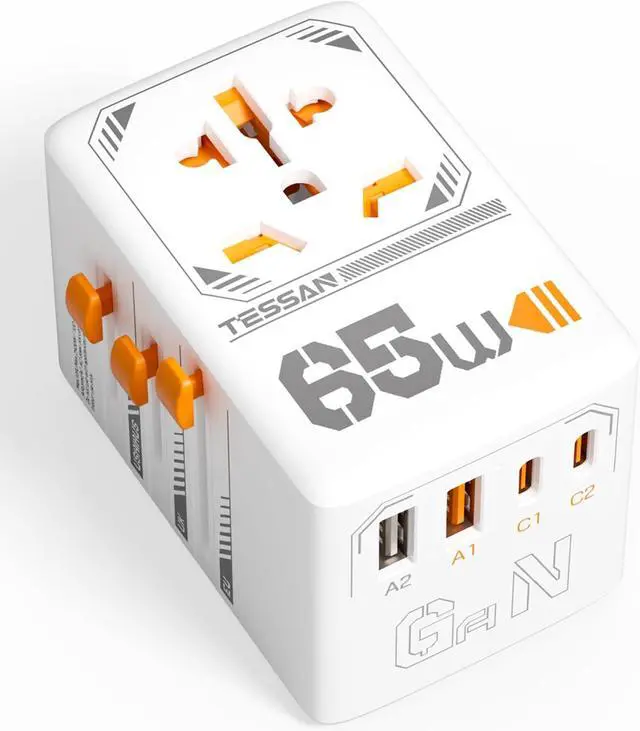 Main image of Universal Travel Adapter, 65W GaN International Plug Adaptor with 4 USB(2 USB C) Charging Ports, Worldwide Power Outlet for US to European EU UK AUS Ireland(Type C/G/A/I)