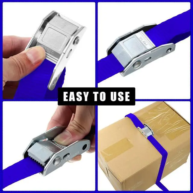 Alt view image 4 of 6 - 16 Pcs Cambuckle Tie Down Straps 1763lbs Break Strength Securing Straps 1'' x 15 ft Cambuckle Tie Downs with S Hook for Motorcycle, Kayak, Car, Truck, Boat Moving, Securing Cargo (Blue)