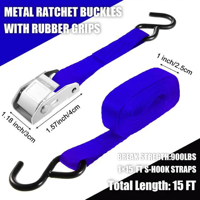 Alt view image 2 of 6 - 16 Pcs Cambuckle Tie Down Straps 1763lbs Break Strength Securing Straps 1'' x 15 ft Cambuckle Tie Downs with S Hook for Motorcycle, Kayak, Car, Truck, Boat Moving, Securing Cargo (Blue)