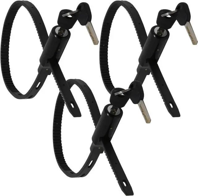 Main image of Multi-Purpose Keyed Adjustable Zip Tie Lock - 3 Pack Keyed Alike - Black Stainless Steel Refrigerator Cabinet Bike Stroller Helmet Lock