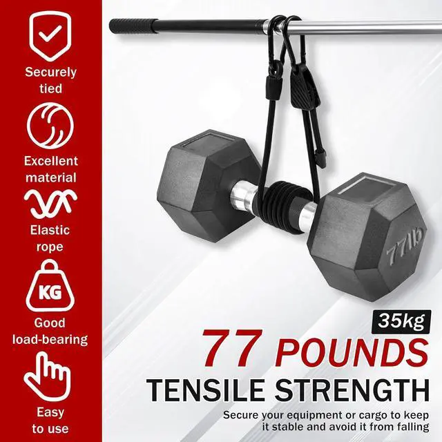 Alt view image 6 of 7 - 16 Pack 48 Inch Adjustable Bungee Cords with Hooks, Carabiner Bungee Cord Heavy Duty Outdoor, Easy to Adjust from 7" to 48", Black Super Elastic Bungee Straps for Cargo, Bike, Luggage, Camping, Tents